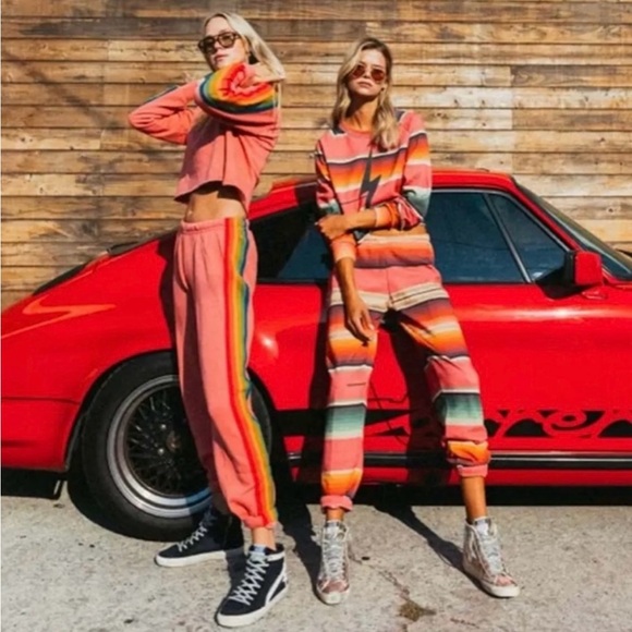 Aviator Nation Bolt Embroidery Classic Cropped Crew and 6 Stripe Sweatpants Set - Picture 17 of 17